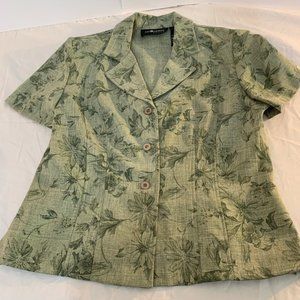 Sag Harbor Dress Petite Green Striated Short Sleeve Blouse/Blazer Size 14P
